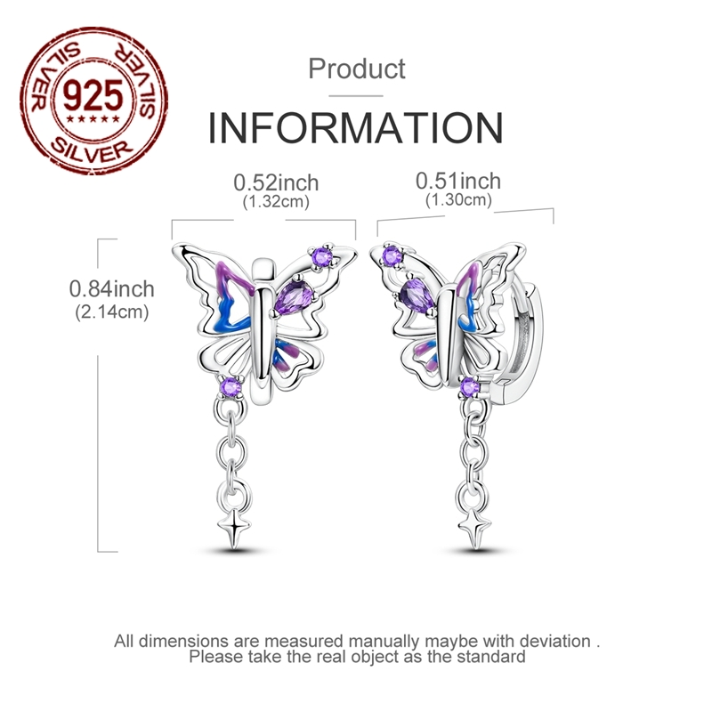Women's 925 Sterling Silver Colorful Butterfly Hoop Earrings